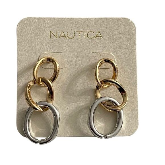 Nautica Mixed Metal Chain Link Drop Earrings – Lightweight & Casual - Picture 5 of 5